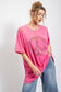 BUBBLE GUM PINK PEACE SIGN PRINTED WASHED TEE