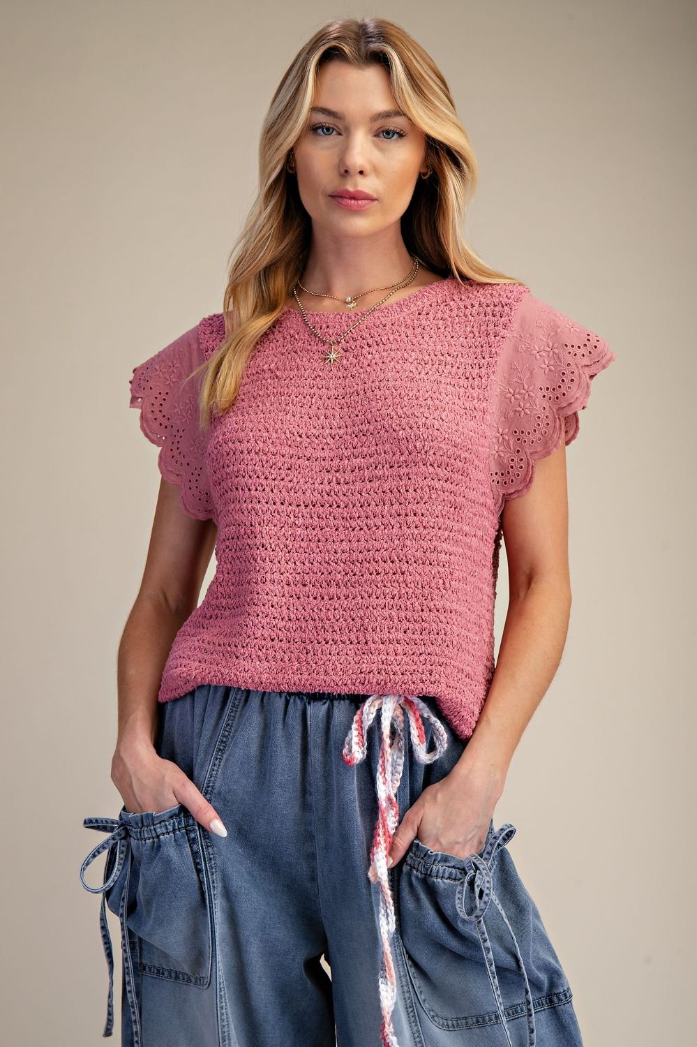 💄 Wing Sleeves Knitted Sweater — Lipstick Pink 💄