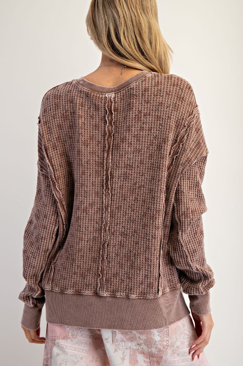 FLORAL PRINTED THERMAL MINERAL WASHED PULLOVER