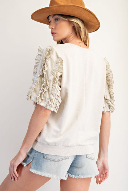 Ecru Ruffled Mineral Wash Top