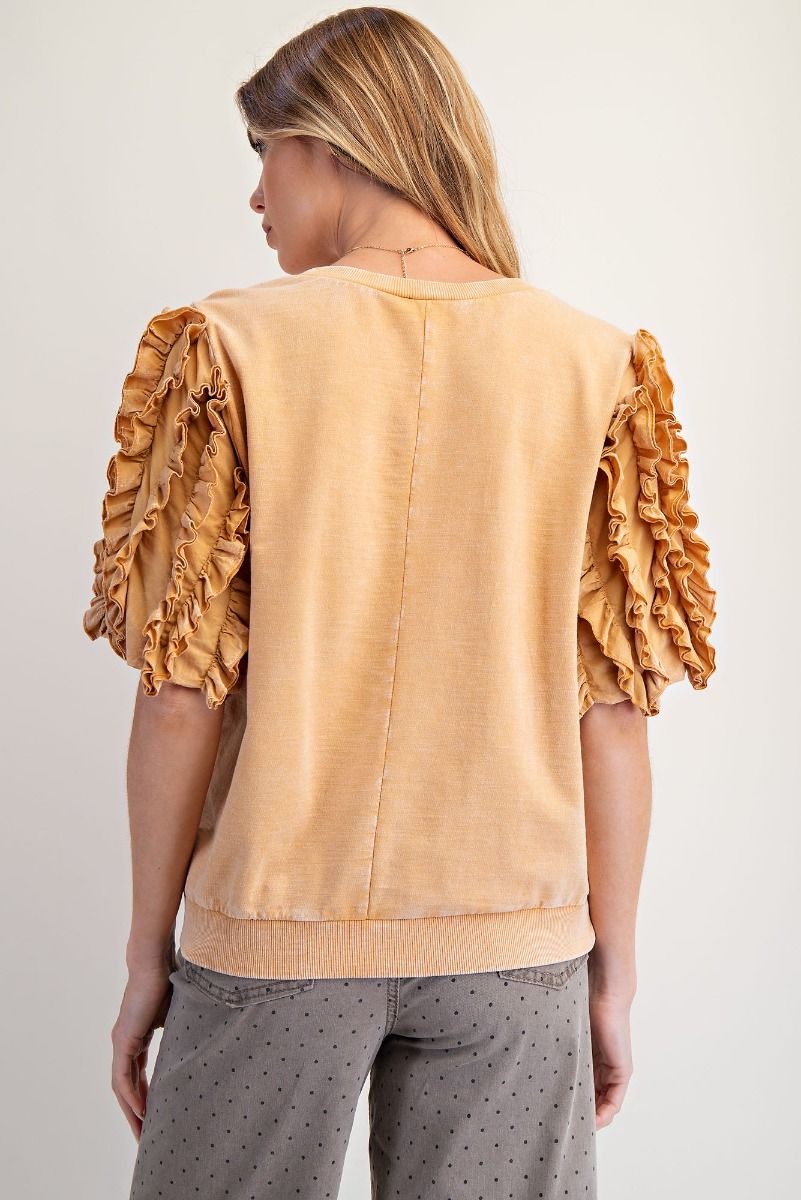 Honey Latte Ruffled Mineral Wash Top