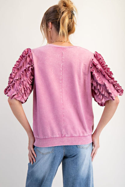 Orchid Ruffled Mineral Wash Top