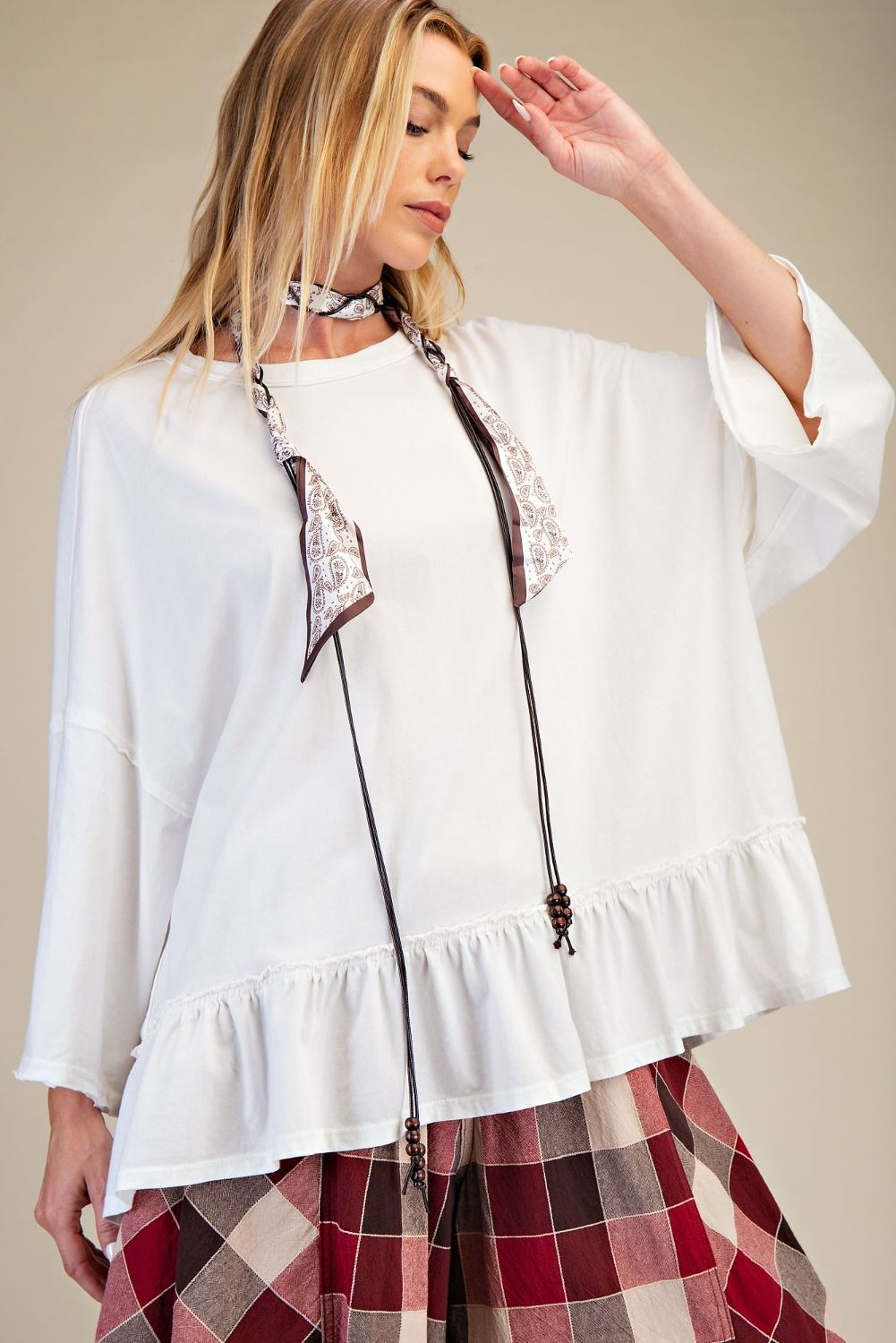 OFF WHITE RUFFLE BOTTOM WASHED COTTON TUNIC