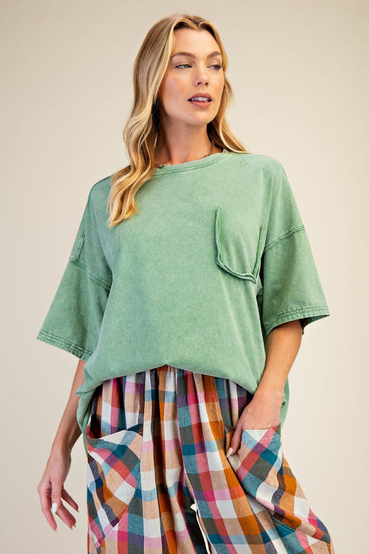 JUNIPER GREEN WASHED COTTON JERSEY BOXY TUNIC