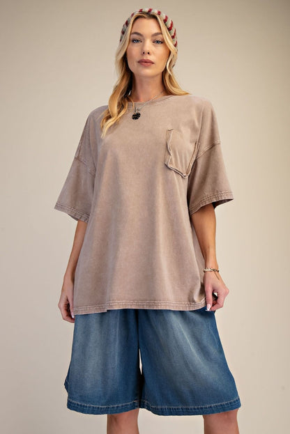 MOCHA WASHED COTTON JERSEY BOXY TUNIC