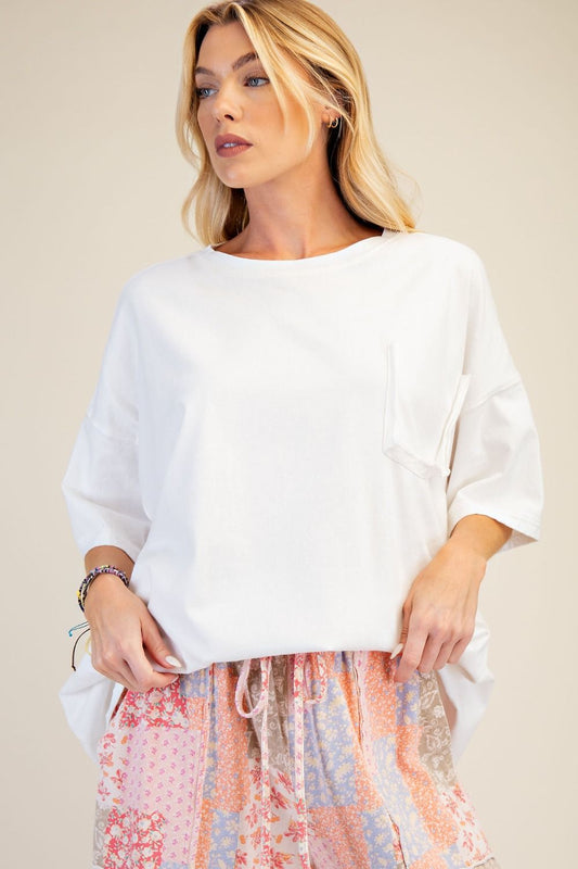 WHITE WASHED COTTON JERSEY BOXY TUNIC
