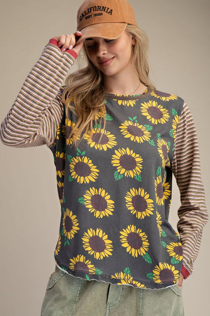 ASH FLOWER PRINT COTTON JERSEY WASHED TOP