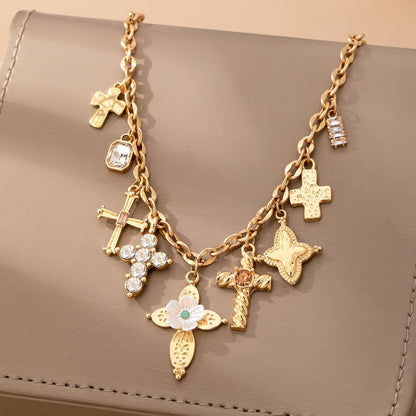 Charm Necklace - Multi-Cross Crystal Charm | 80N92856: Gold