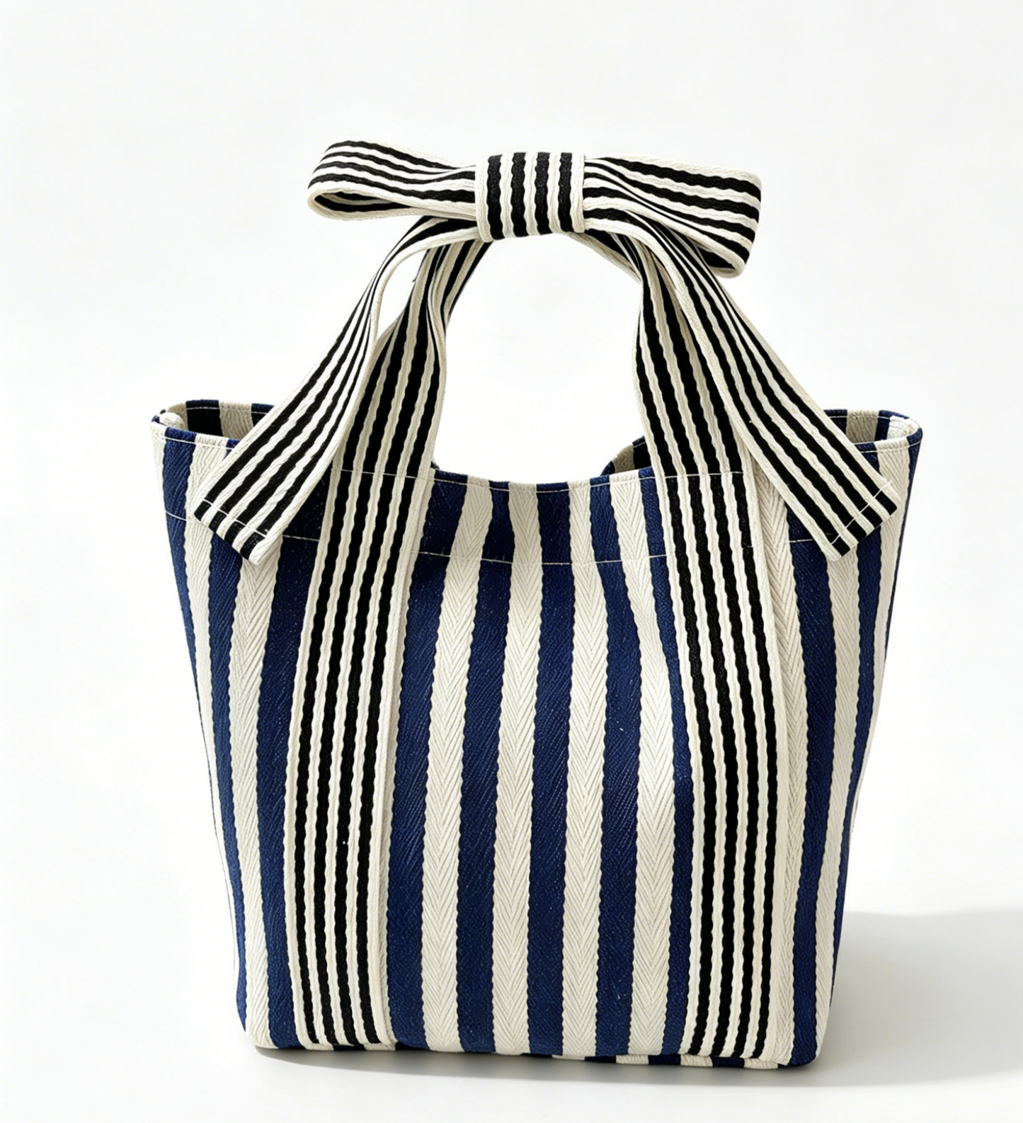 Black Mini Striped Tote Bag Beach Bow Handle Bag