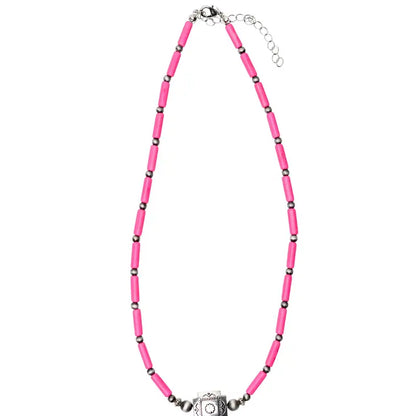 16" Pink Tube Bead Necklace with Southwestern Bead Accent