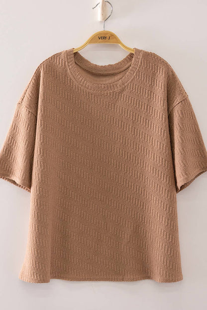 Textured Short Sleeve Top: BRICK