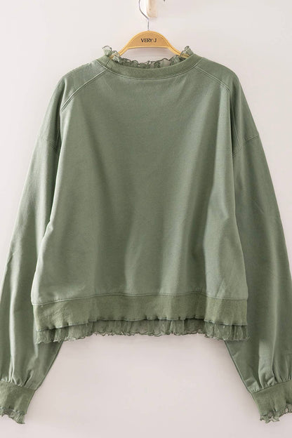 Lace Layered Sweatshirt: SAGE