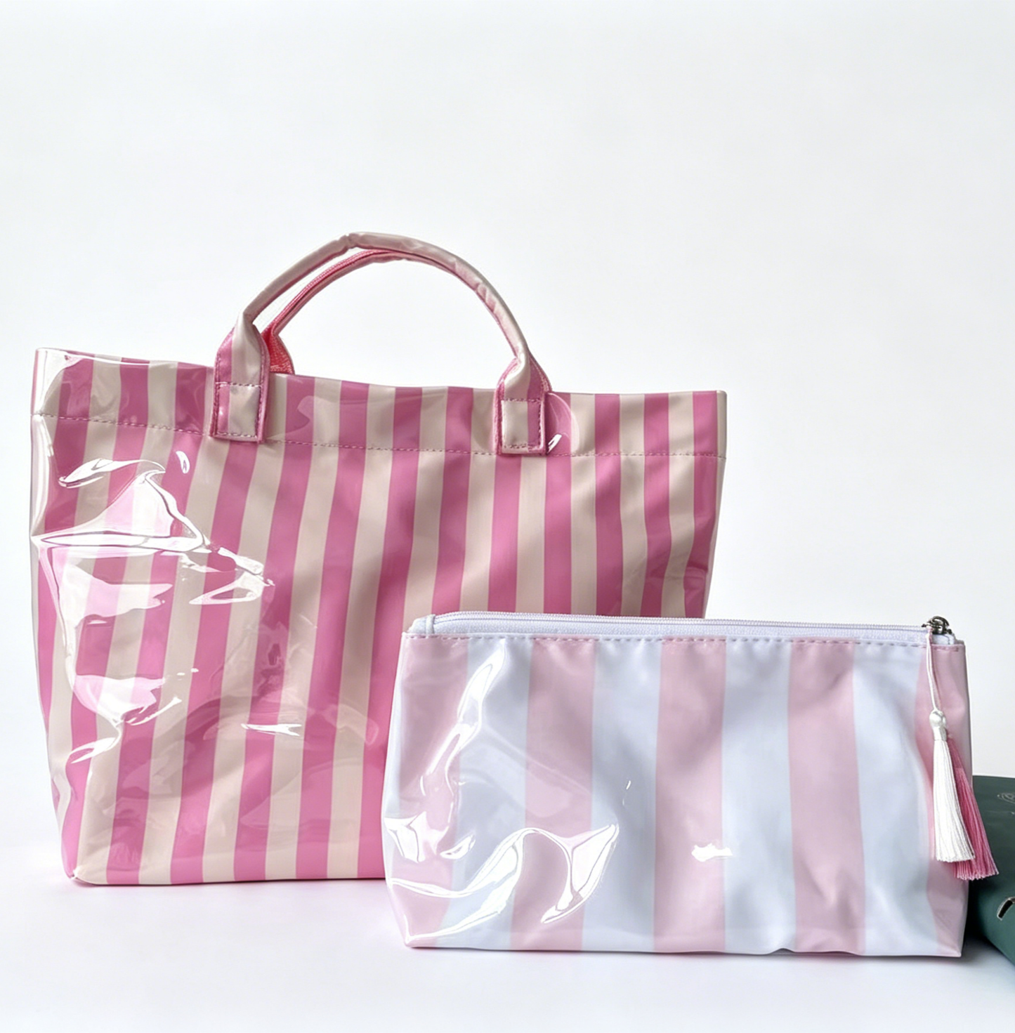 Colorful Color Block Striped Tote Bag Snap Waterproof Beach Bag Set