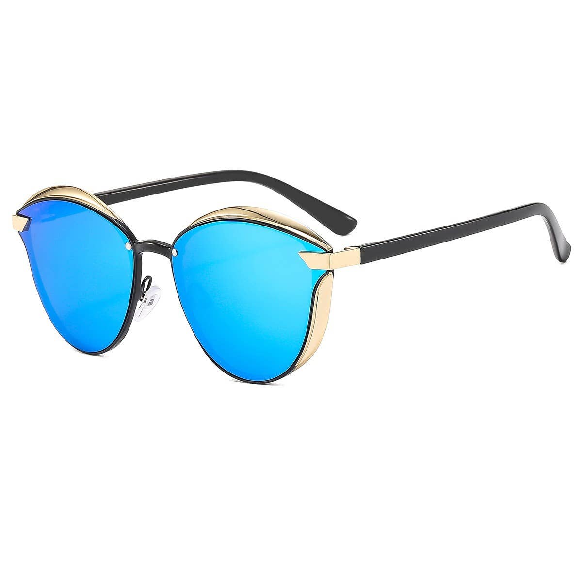 Blue Retro Cat-Eye Sunglasses with Gold Trim