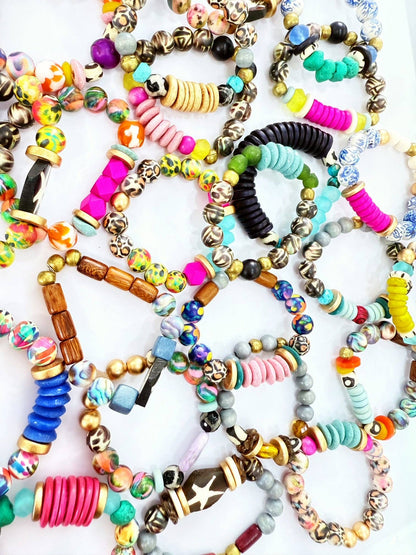 Audra Style Stretchy Stacking Bracelet - Leopard Pattern Turquoise Chartreuse Pink