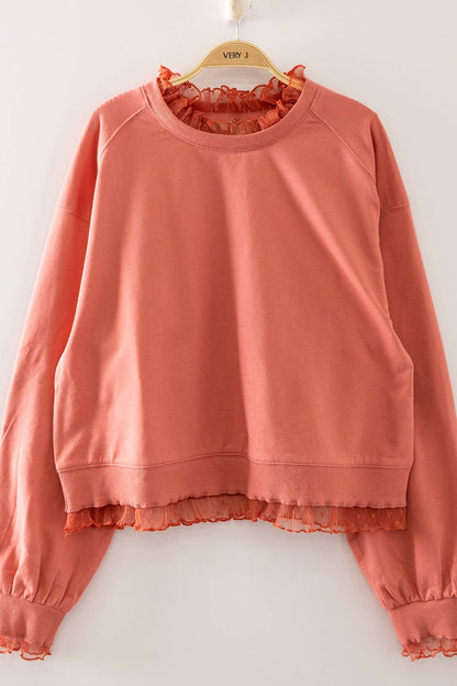 Lace Layered Sweatshirt: TERRACOTTA