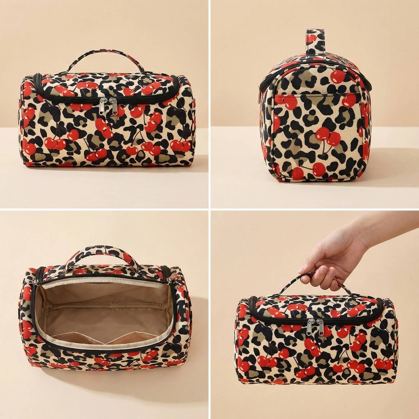 Cherry Color-block Striped Hair Tool Storage Bag Travel Carry Case
