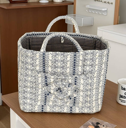Pink Quilted Floral Laundry Basket Boho Storage basket