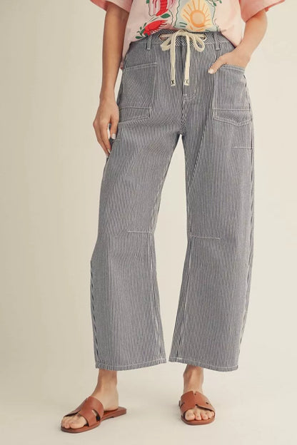 Denim Pin Stripe Barrel Pants