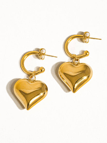 Viona 18K Non-Tarnish Dangle Heart Earring: Yellow Gold