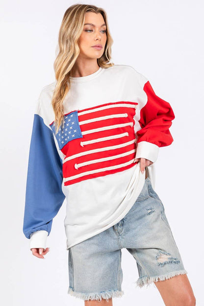 4TH OF JULY FRENCH TERRY AMERICAN FLAG SWEATSHIRT