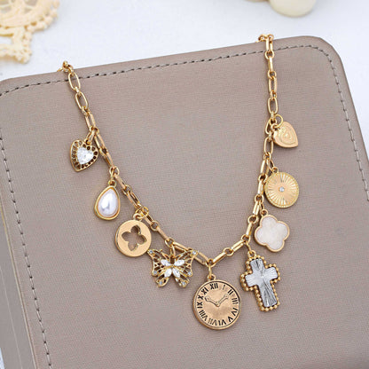 Eclectic Celestial & Vintage Charm Necklace | 80N93123: Gold