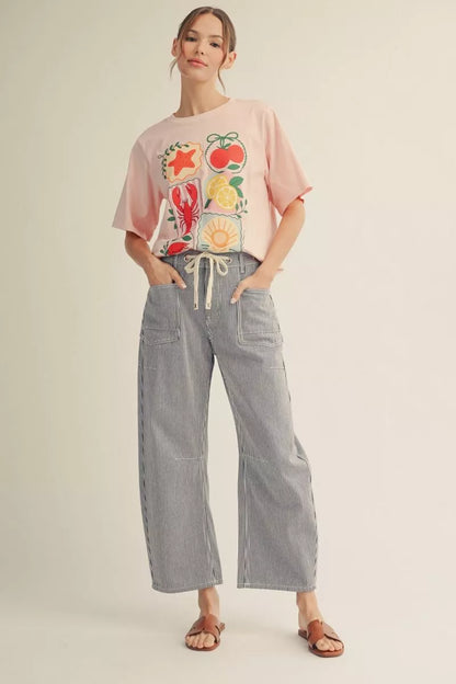 Denim Pin Stripe Barrel Pants