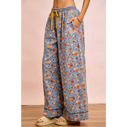 Field of Daisies Drawstring Denim Pants