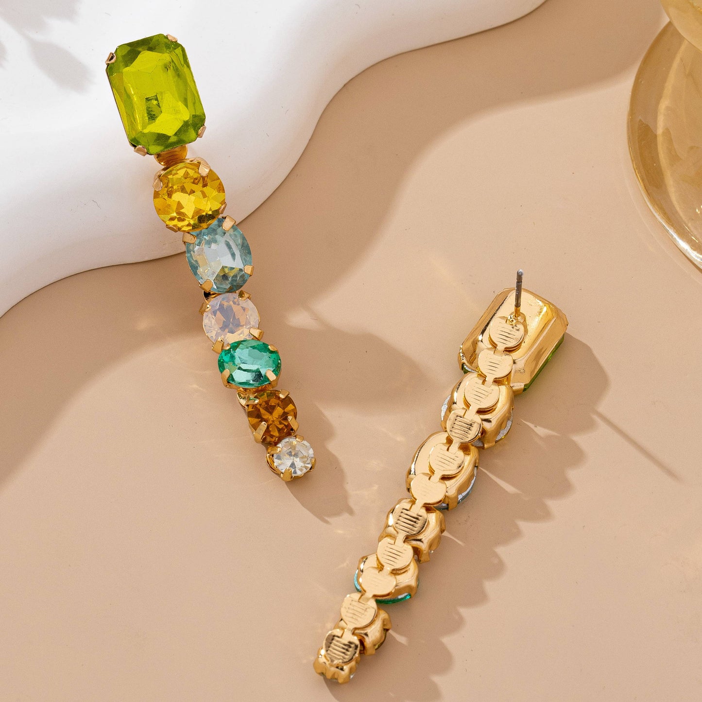 Rainbow Gem Drop Linear Earrings | 80E61964: Gold