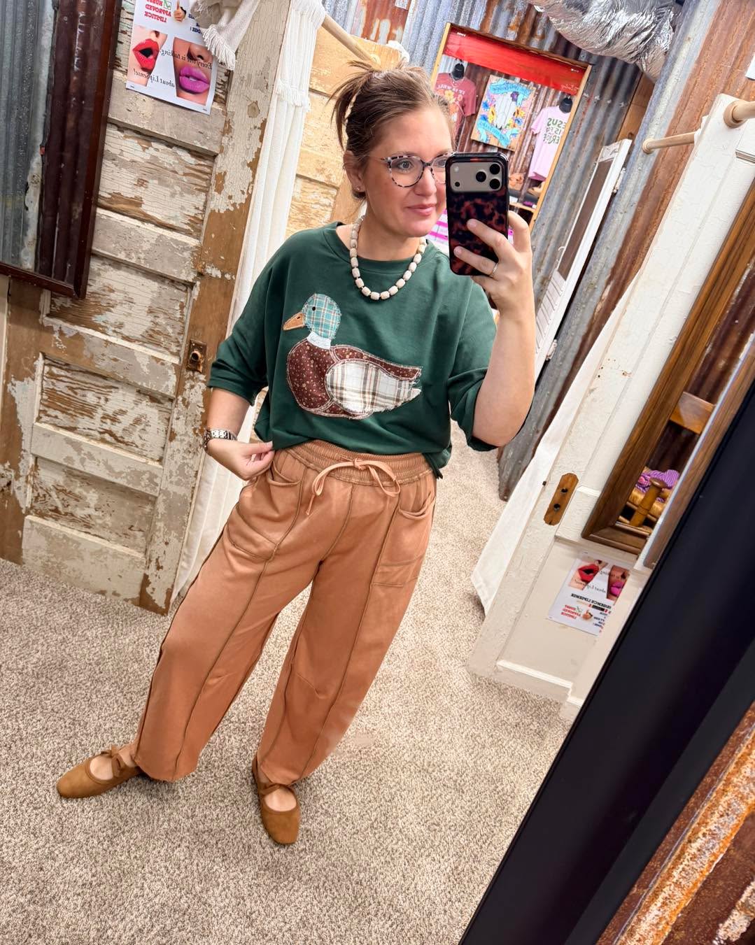 AnnieWear Mineral Washed Barrel Fit Wide Leg Pants - Camel