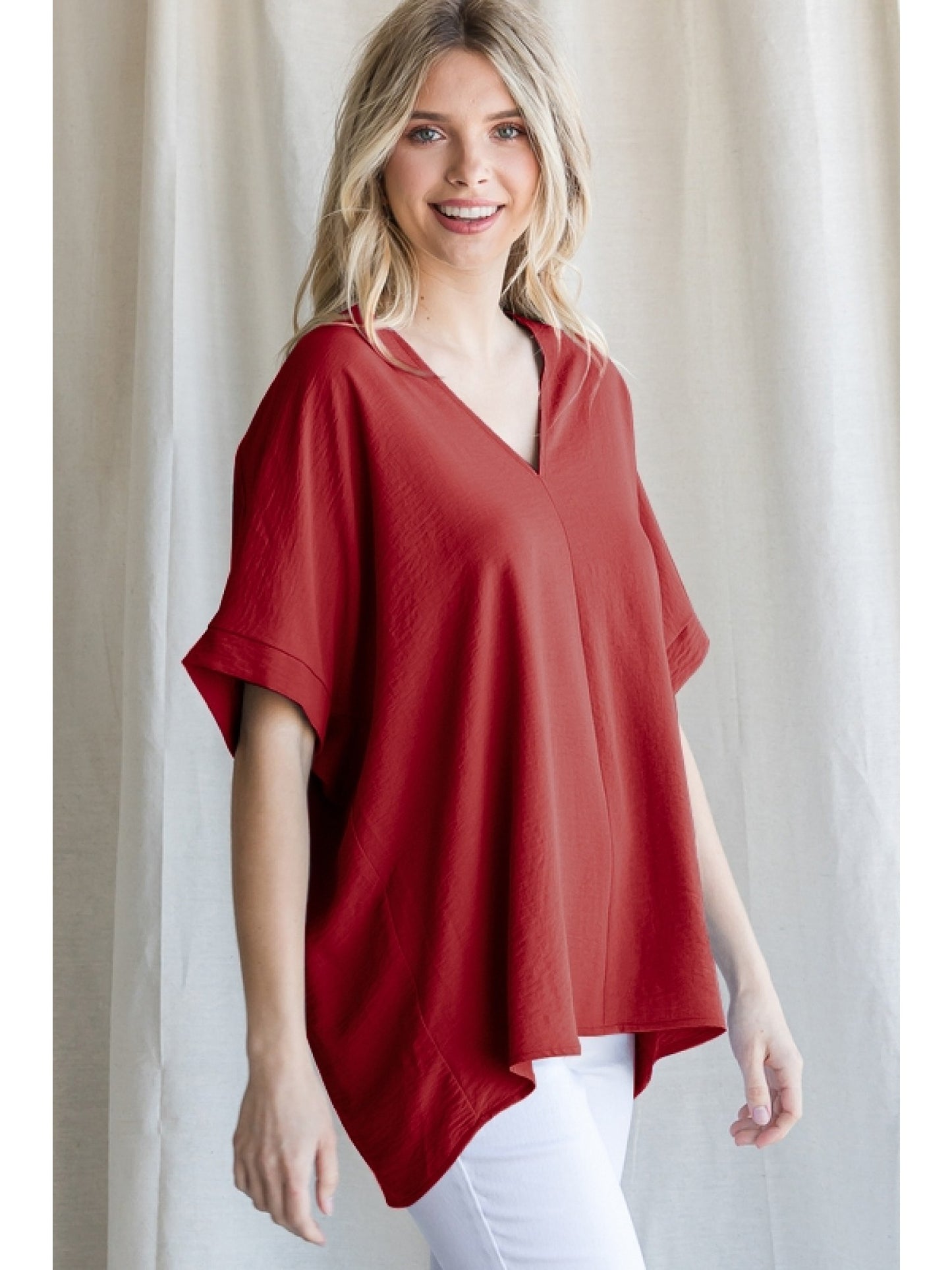 Burgandy Solid Boxy Top