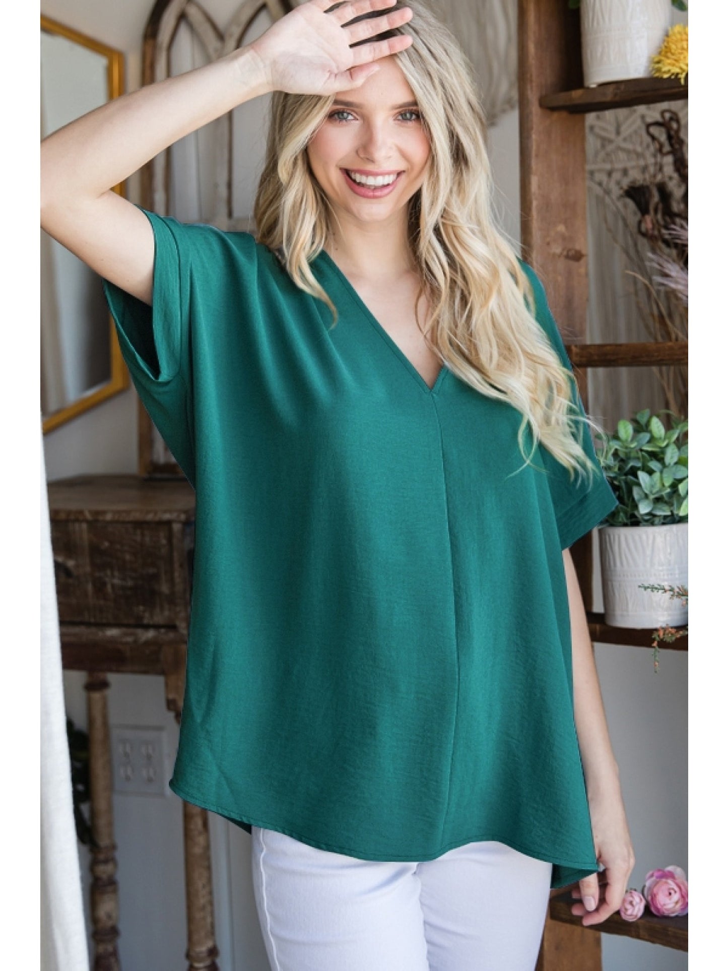 Hunter Green Solid Boxy Top