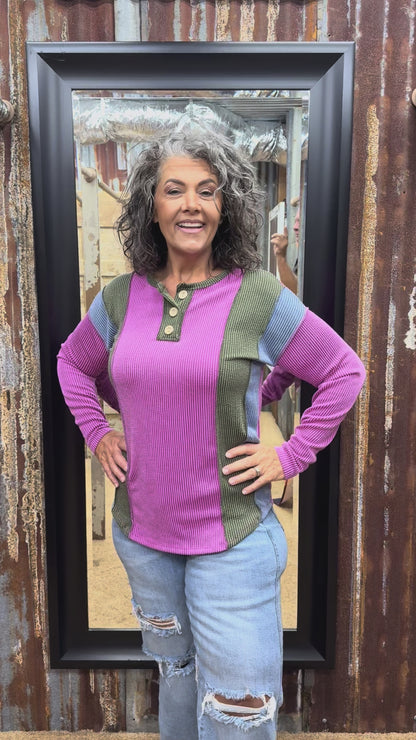 Magenta Urban Ribbed Long Sleeve Top