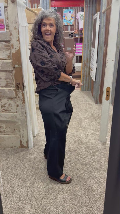 UMGEE Black Pull-On Wide Leg Pants with Elastic Waist