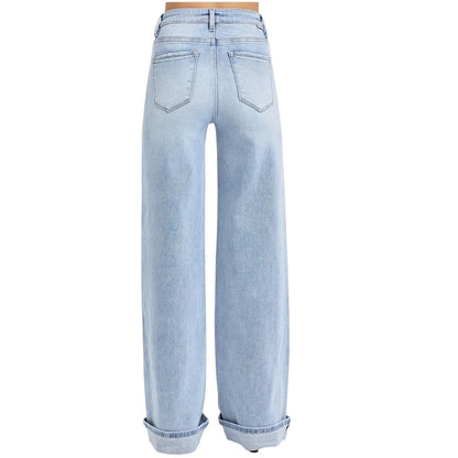 Sale* Risen RDP5975 Tummy Control H/R Wide Cuffed Jeans LT