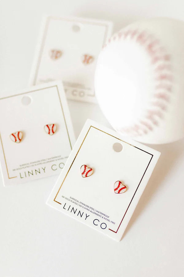 LINNY CO Flat Back Screwback Stud Earrings Baseball