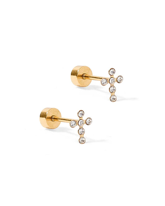 LINNY CO Flat Back Screwback Stud Earrings Clara Cross