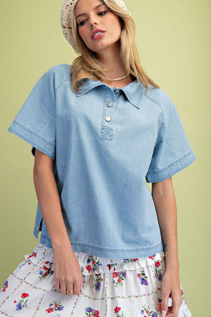 LIGHT DENIM SOFT WASHED DENIM TOP