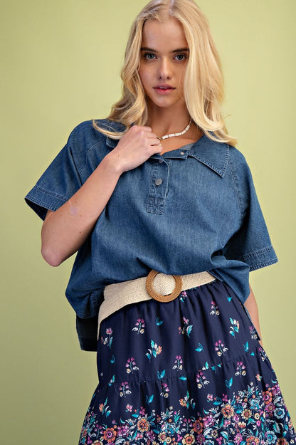 WASHED DENIM SOFT WASHED DENIM TOP