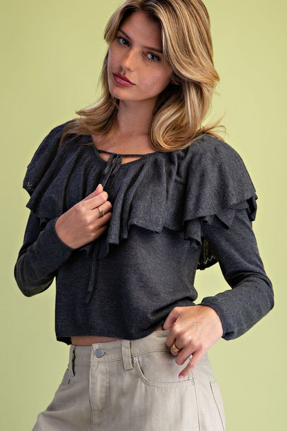 EASEL CHARCOAL COLLAR KNIT TOP