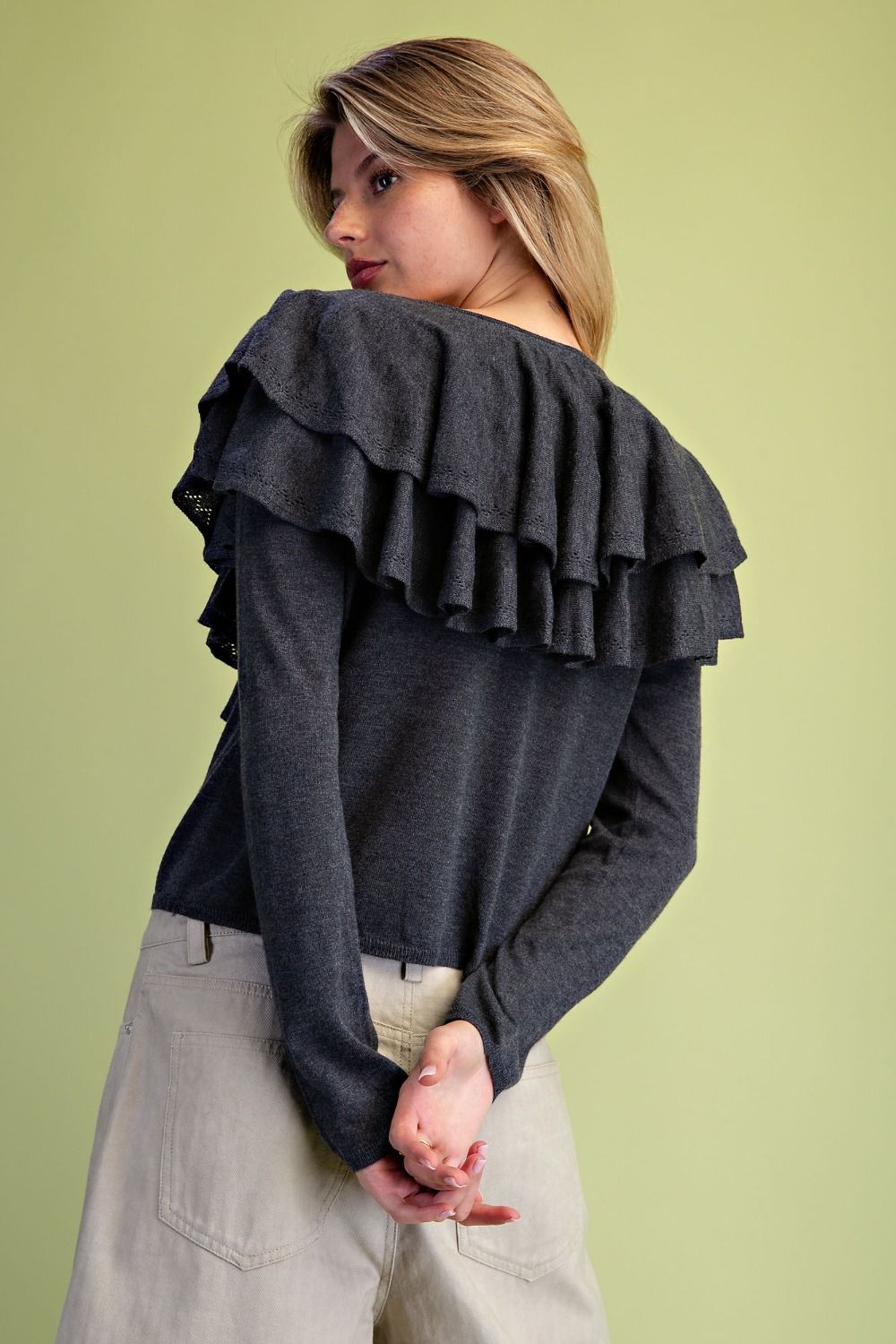 EASEL CHARCOAL COLLAR KNIT TOP