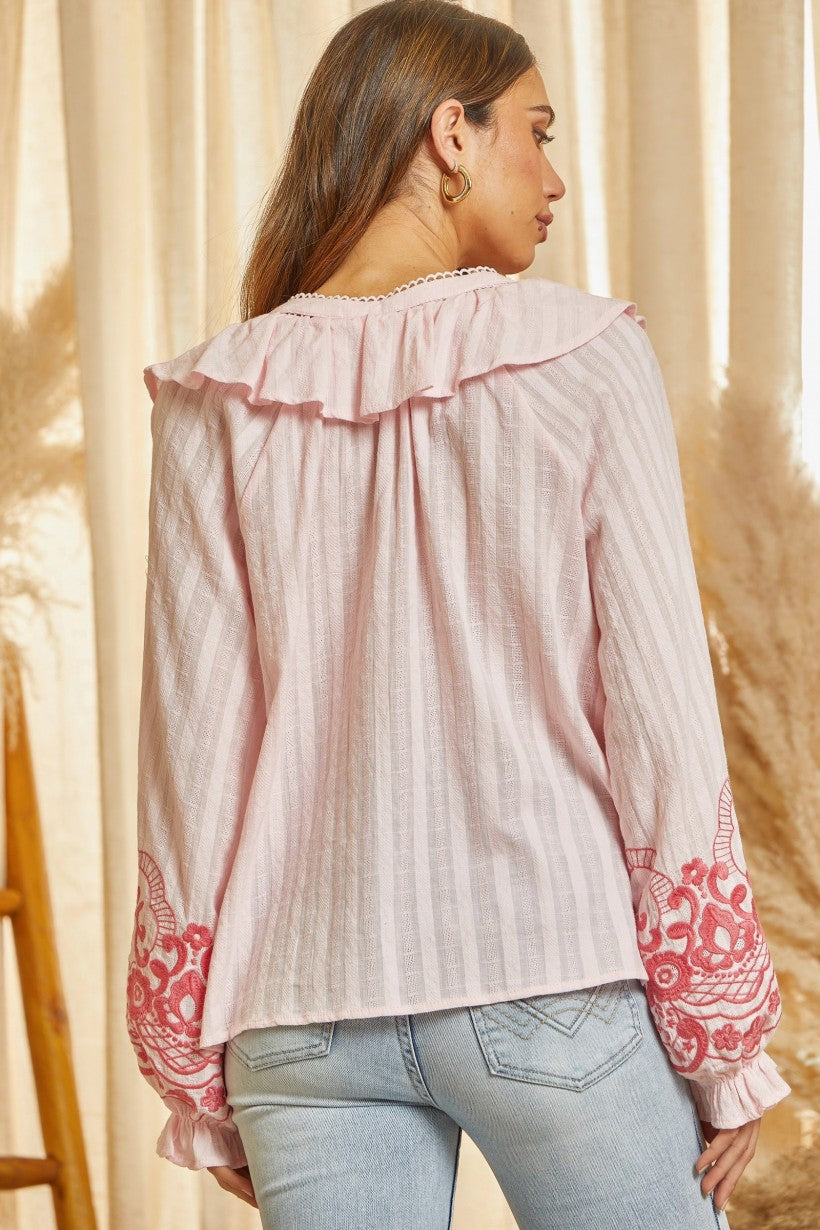 Textured Blush Pink Embroidered Top