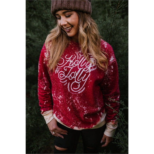 Holly Jolly Cranberry Red Bleached Sweatshirt