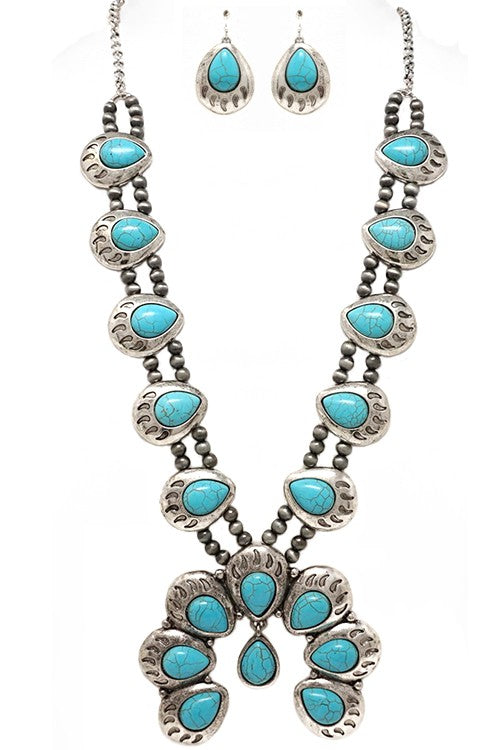 WESTERN SQUASH BLOSSOM GEMSTONE costume jewelry NECKLACE SET