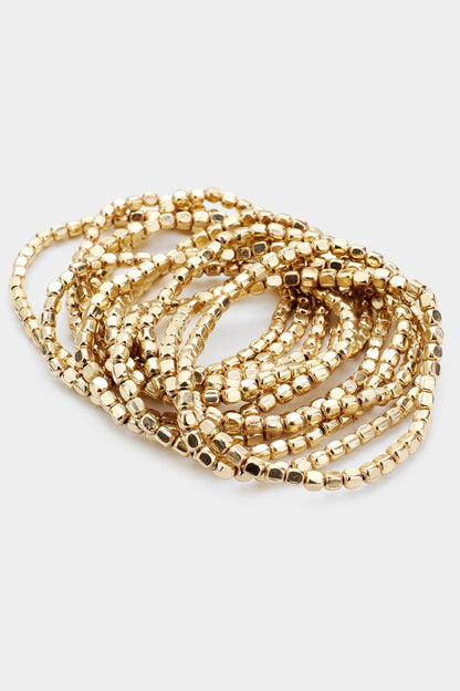 11PCS - Gold Metal Cube Bead Stretch Bracelets