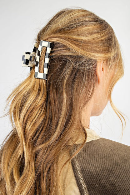 RECTANGLE CHECKERED CLAW HAIR CLIP