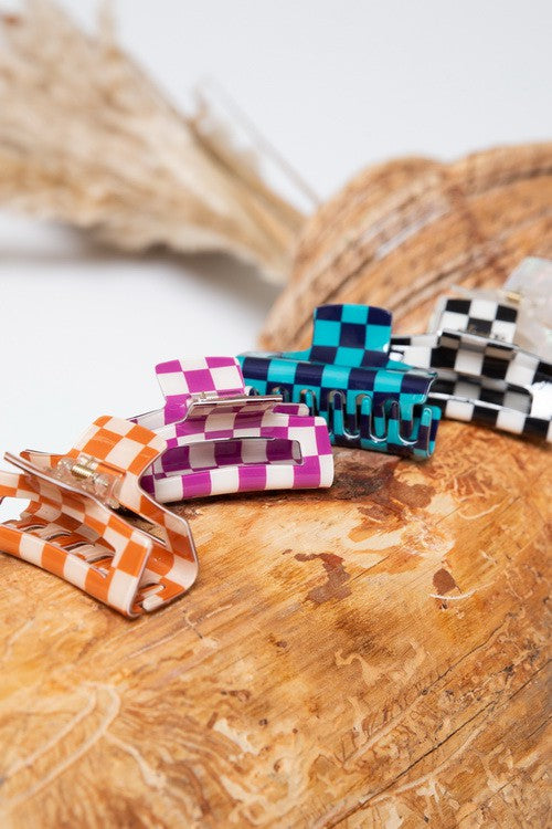 RECTANGLE CHECKERED CLAW HAIR CLIP