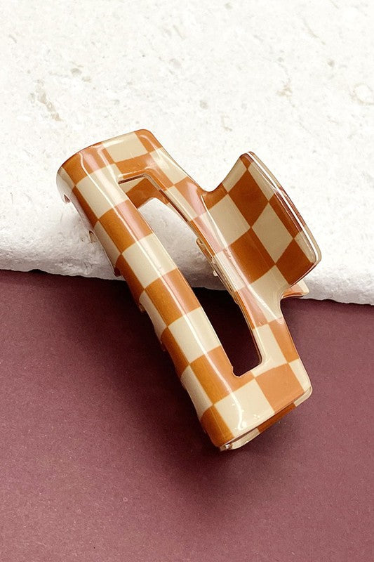 RECTANGLE CHECKERED CLAW HAIR CLIP