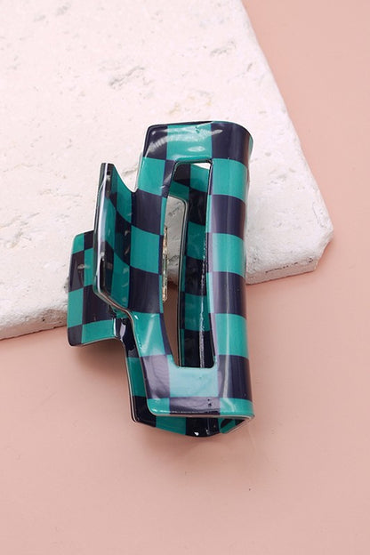 RECTANGLE CHECKERED CLAW HAIR CLIP