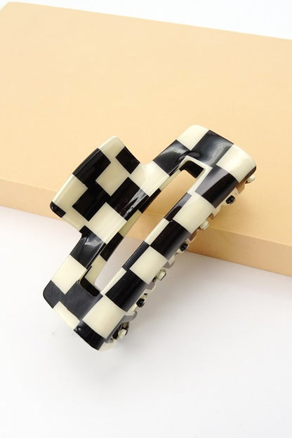 RECTANGLE CHECKERED CLAW HAIR CLIP